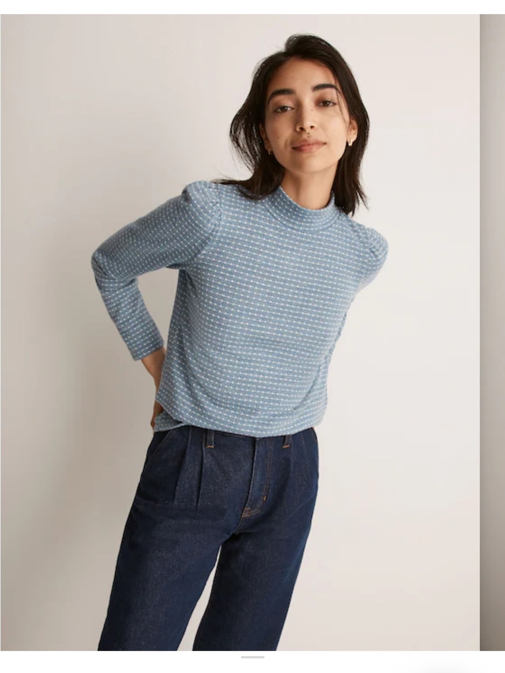 NWT Madewell Jacquard Puff-Sleeve Mockneck Top